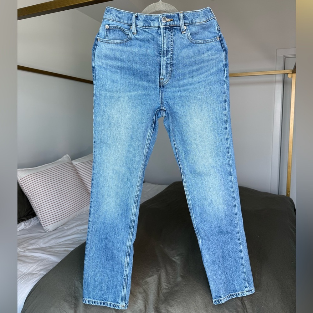 Everlane “The Way High Slim” Jeans Size 27 Crop Light Blue Straight Leg Denim